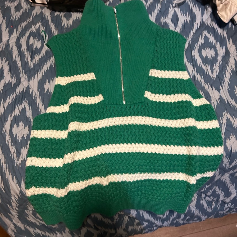 Green and White Striped Women's Sweater Vest